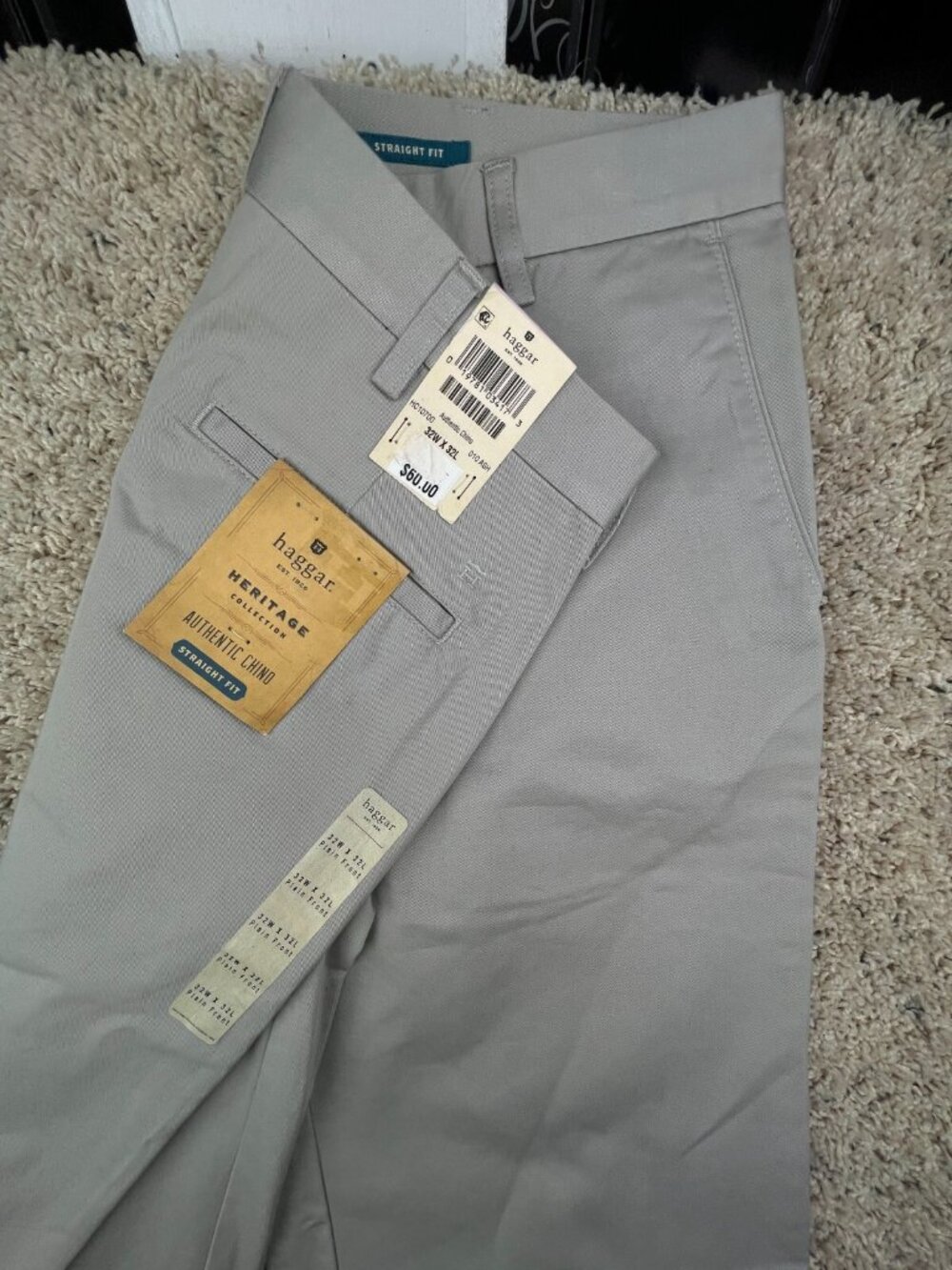 Haggar Pants 32x32 Authentic Chino Beige Gray Herotage Collection Straight Fit